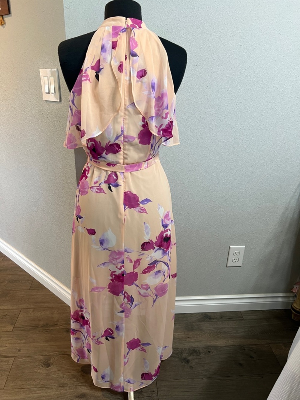 Eliza J Peach Halter High-Low Dress with Pink & Purple Floral Print - Picture 3 of 8